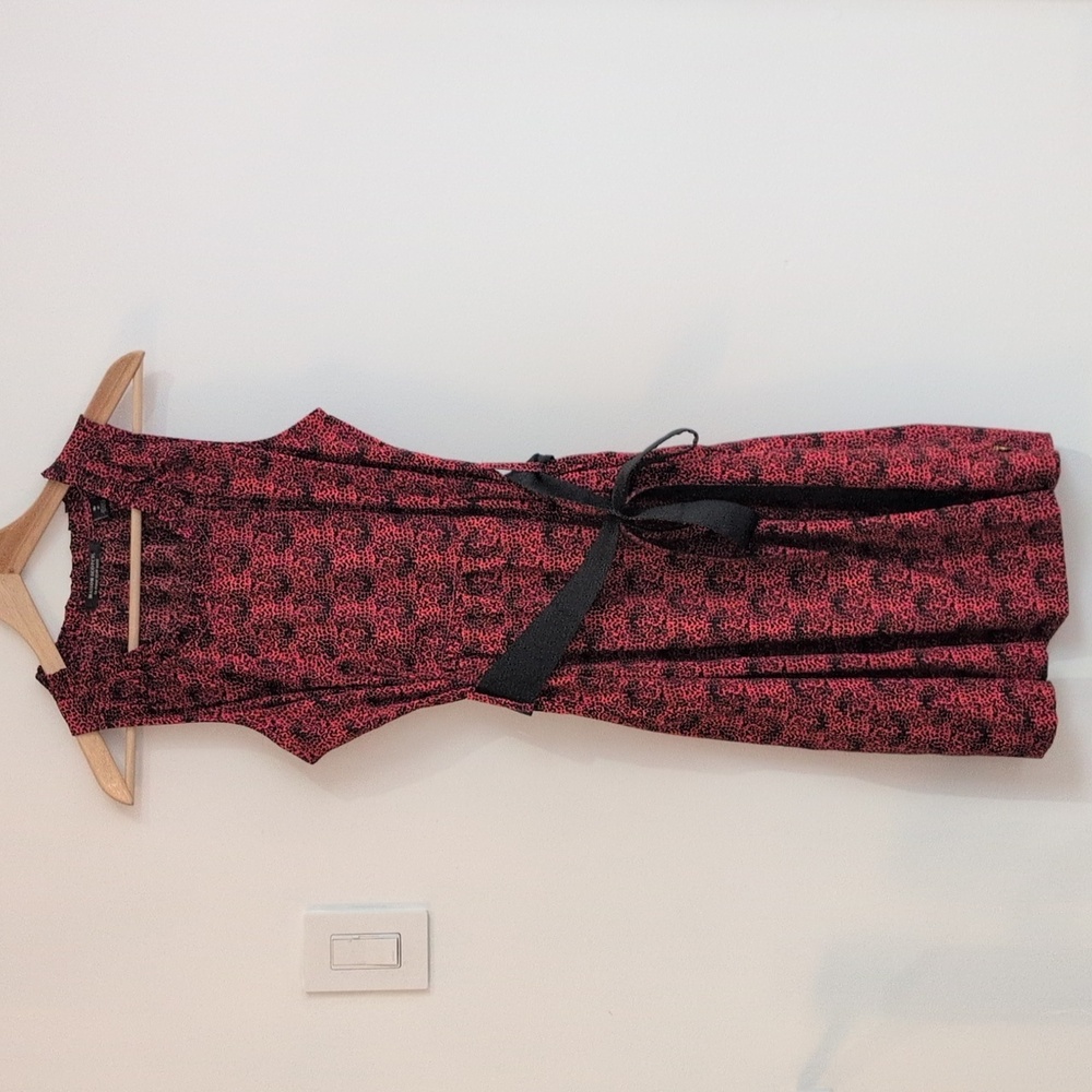 Maison Scotch Coral Red & Black Abstract Animal Print Sleeveless Dress Size M
